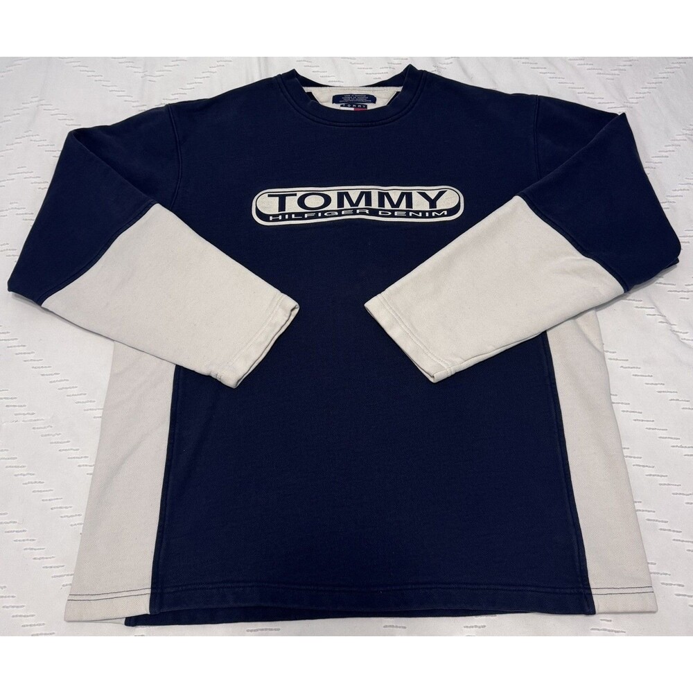 Tommy Hilfiger Jeans Sweater Men’s XL Vintage Y2K 2001 Crewneck Big Logo Blue